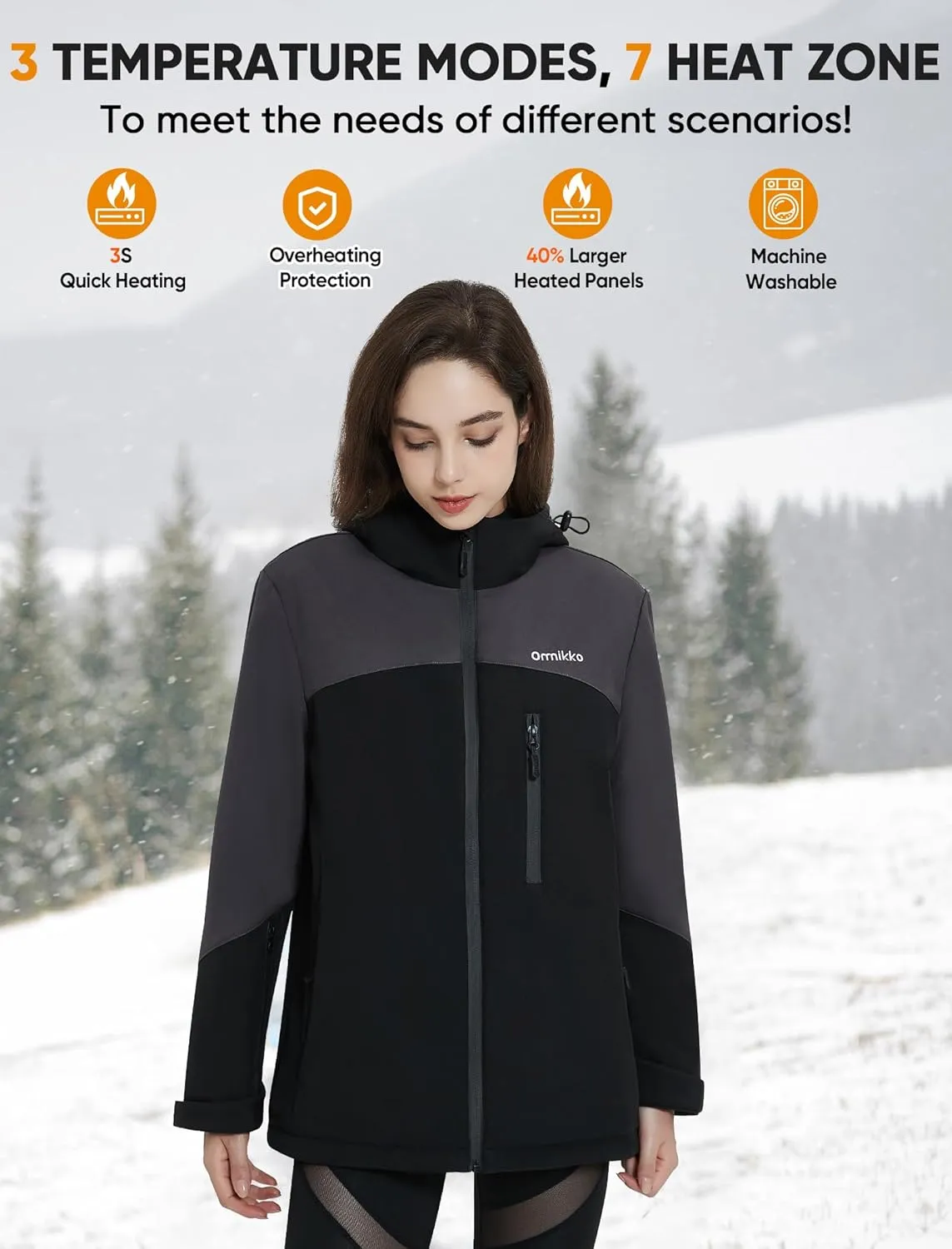 Womens Heated Jacket with Battery Pack - 20000mAh Rechargeable Winter Outdoor Work Self Electric Jacket with Hood