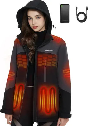 Womens Heated Jacket with Battery Pack - 20000mAh Rechargeable Winter Outdoor Work Self Electric Jacket with Hood