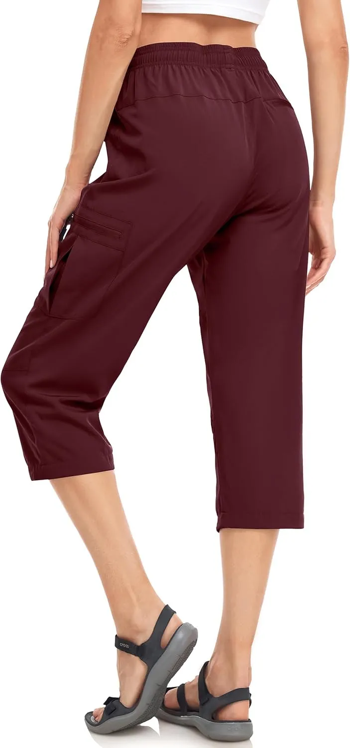 Women's Hiking Capris Pants Dri Fit UPF50  Outdoor Camping Travel Capri Elastic Waist Drawcord Active Joggers Capris