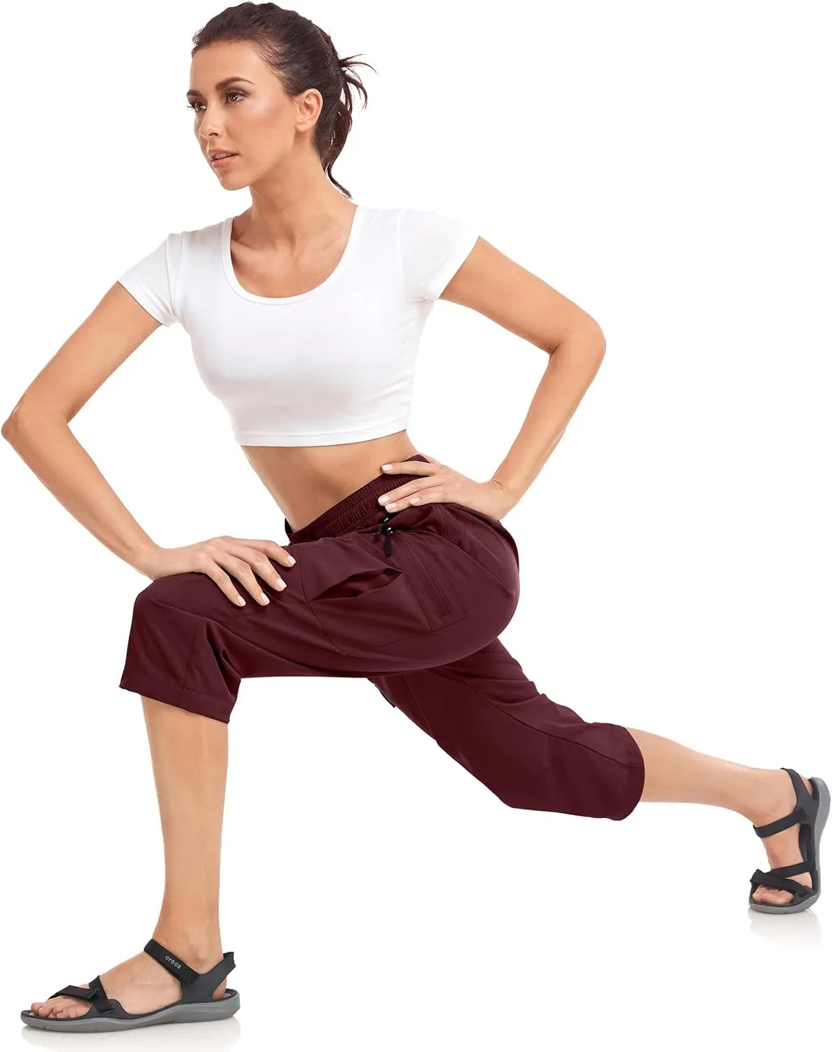 Women's Hiking Capris Pants Dri Fit UPF50  Outdoor Camping Travel Capri Elastic Waist Drawcord Active Joggers Capris