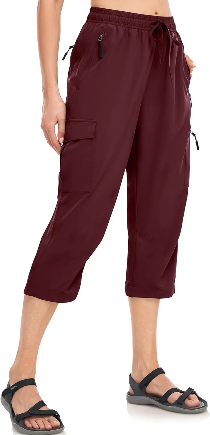 Women's Hiking Capris Pants Dri Fit UPF50  Outdoor Camping Travel Capri Elastic Waist Drawcord Active Joggers Capris