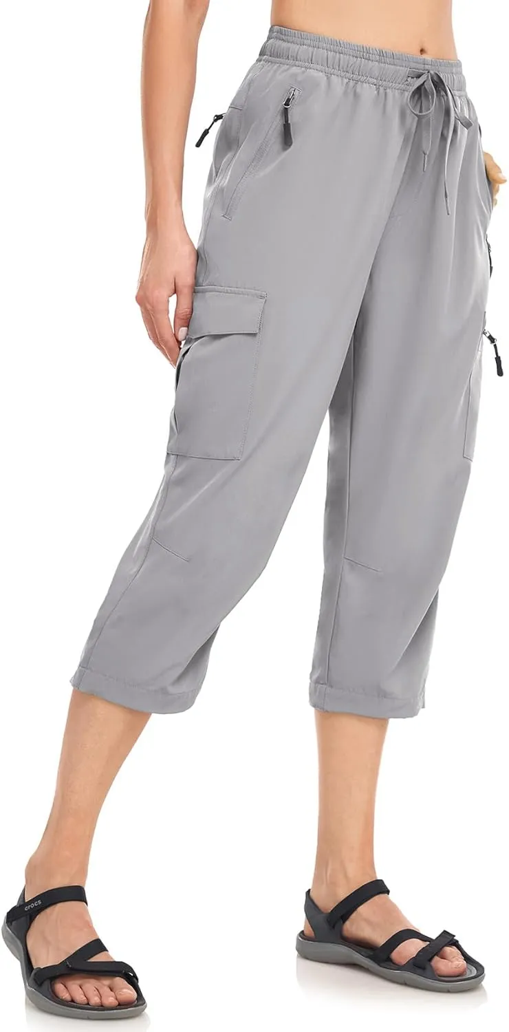 Women's Hiking Capris Pants Dri Fit UPF50  Outdoor Camping Travel Capri Elastic Waist Drawcord Active Joggers Capris