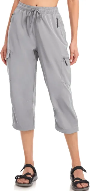 Women's Hiking Capris Pants Dri Fit UPF50  Outdoor Camping Travel Capri Elastic Waist Drawcord Active Joggers Capris