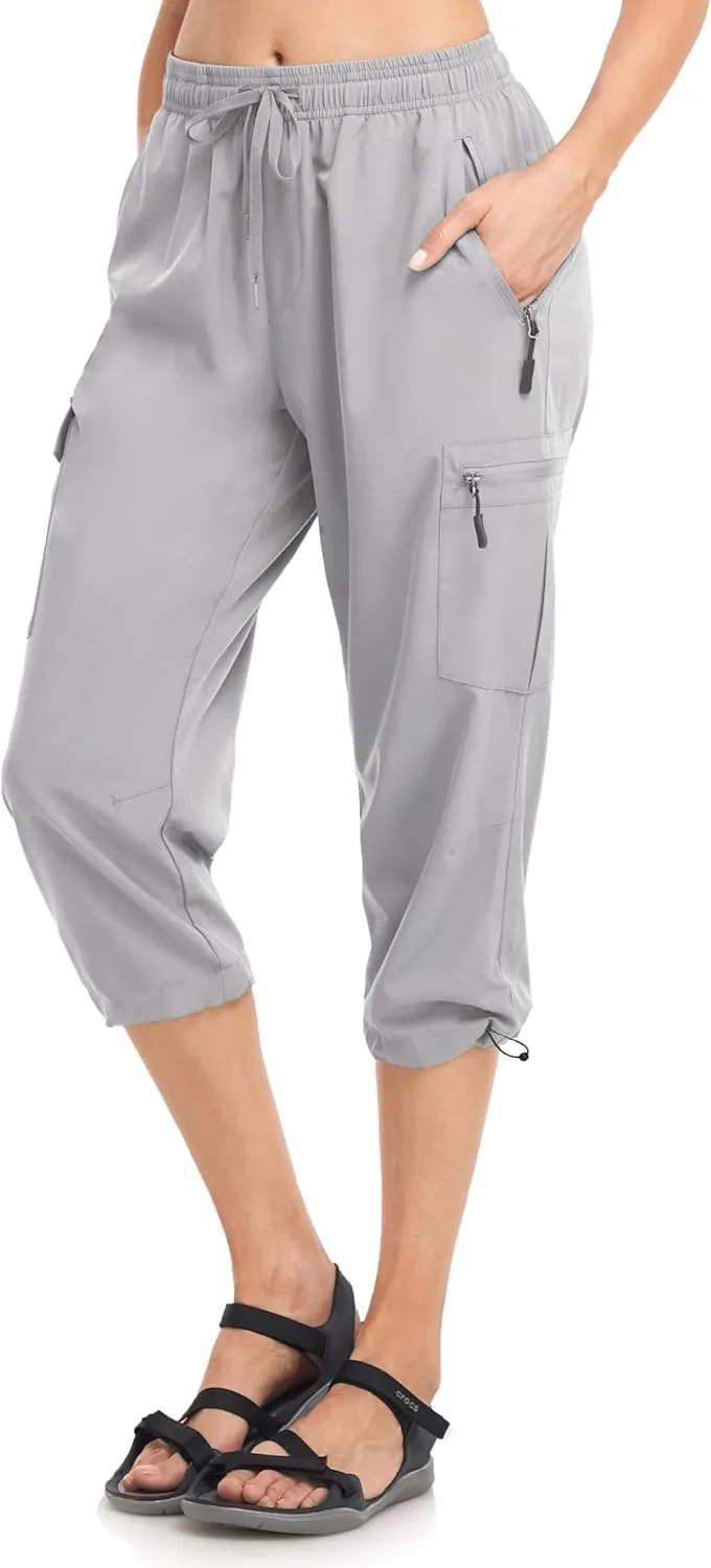 Women's Hiking Capris Pants Dri Fit UPF50  Outdoor Camping Travel Capri Elastic Waist Drawcord Active Joggers Capris