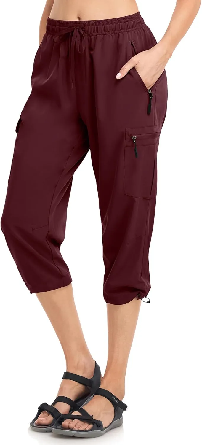 Women's Hiking Capris Pants Dri Fit UPF50  Outdoor Camping Travel Capri Elastic Waist Drawcord Active Joggers Capris