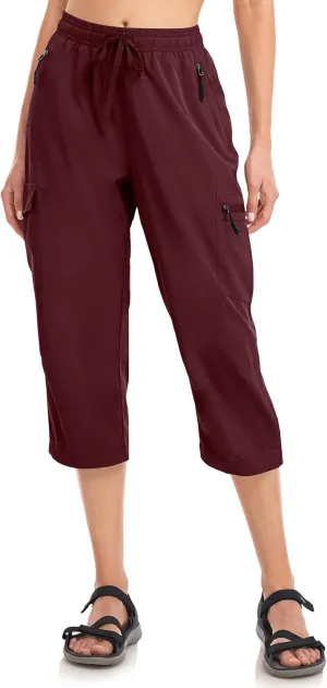 Women's Hiking Capris Pants Dri Fit UPF50  Outdoor Camping Travel Capri Elastic Waist Drawcord Active Joggers Capris