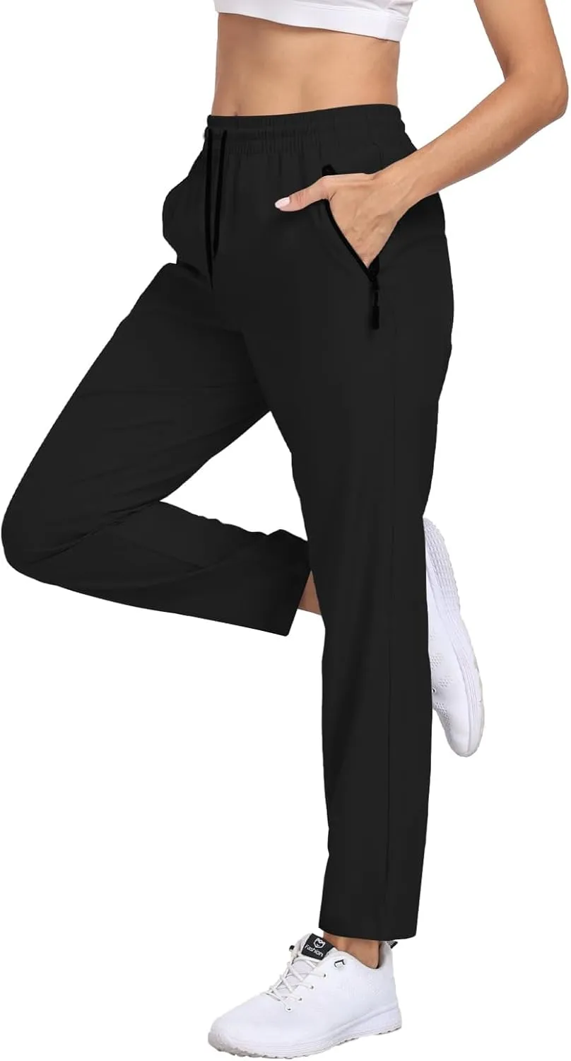 Womens Hiking Pants Waterproof Quick Dry Elastic Waist Drawstring Sweatpants UPF 50  Lightweight Travel Casual
