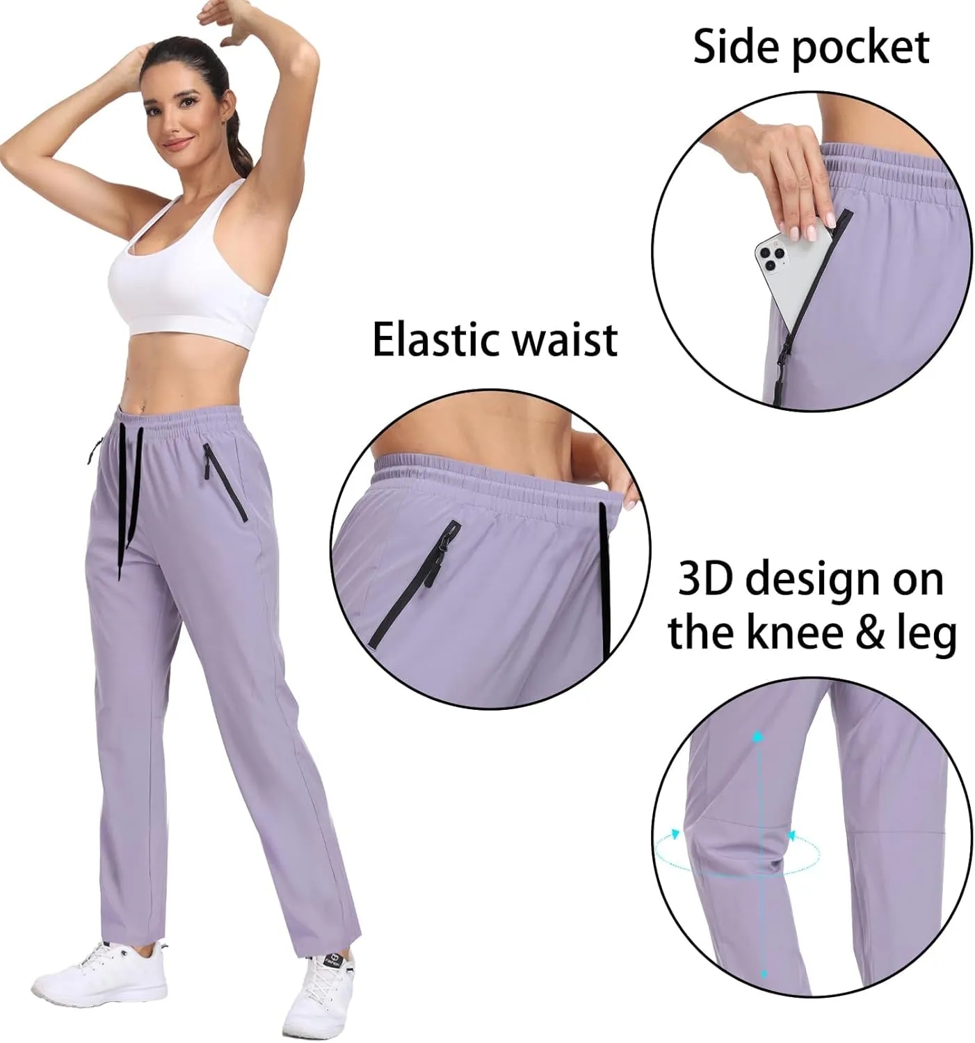 Womens Hiking Pants Waterproof Quick Dry Elastic Waist Drawstring Sweatpants UPF 50  Lightweight Travel Casual