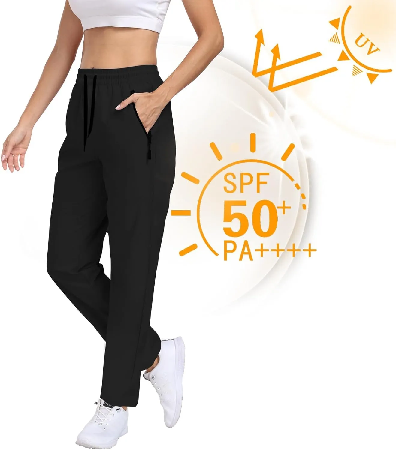 Womens Hiking Pants Waterproof Quick Dry Elastic Waist Drawstring Sweatpants UPF 50  Lightweight Travel Casual