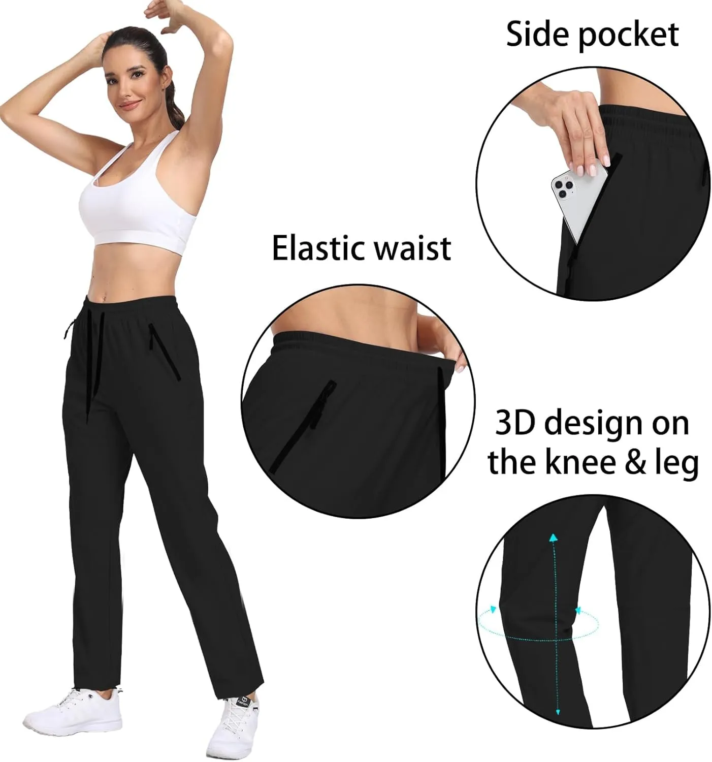 Womens Hiking Pants Waterproof Quick Dry Elastic Waist Drawstring Sweatpants UPF 50  Lightweight Travel Casual