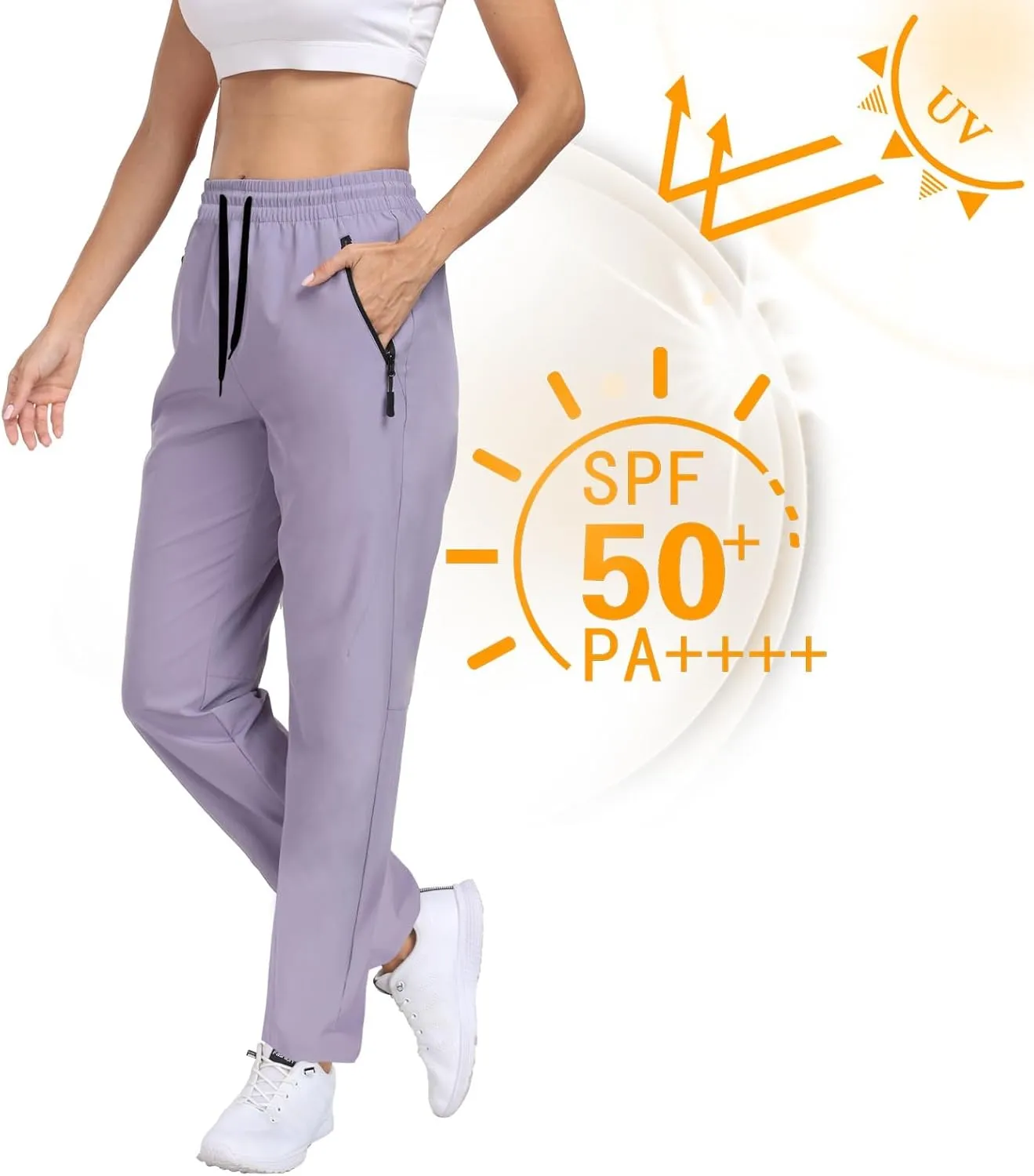 Womens Hiking Pants Waterproof Quick Dry Elastic Waist Drawstring Sweatpants UPF 50  Lightweight Travel Casual