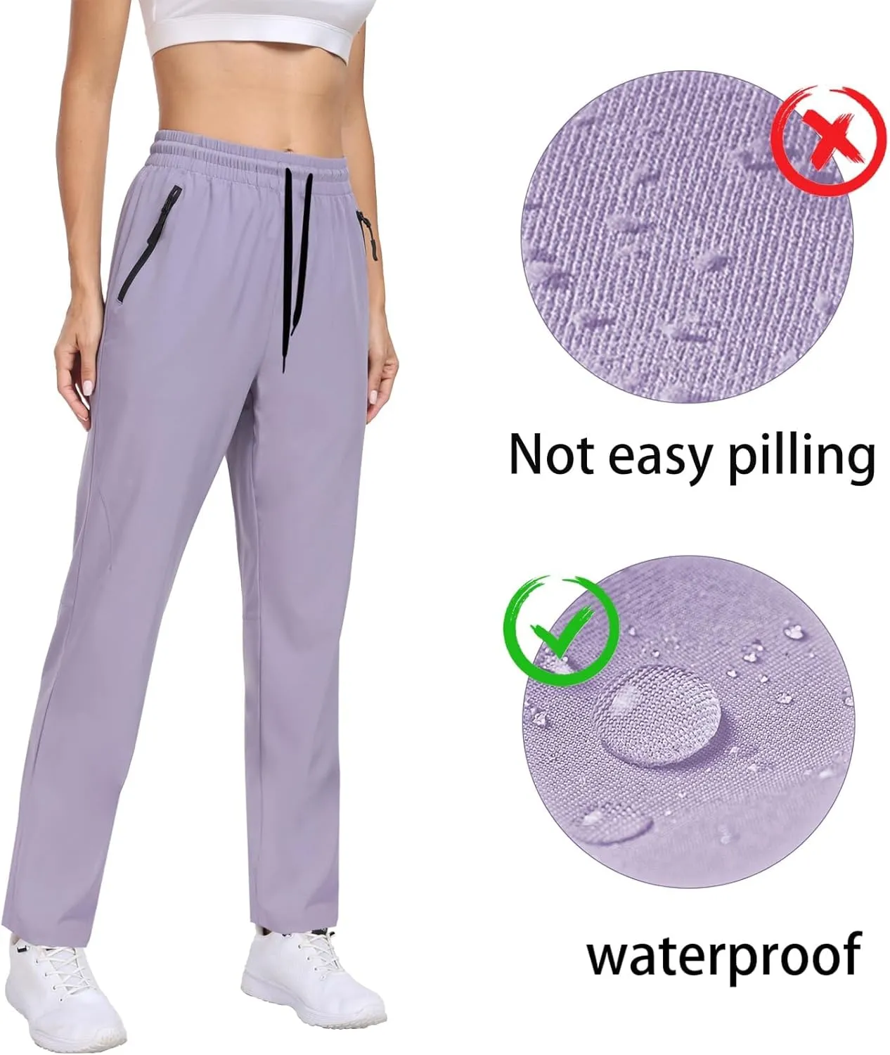 Womens Hiking Pants Waterproof Quick Dry Elastic Waist Drawstring Sweatpants UPF 50  Lightweight Travel Casual