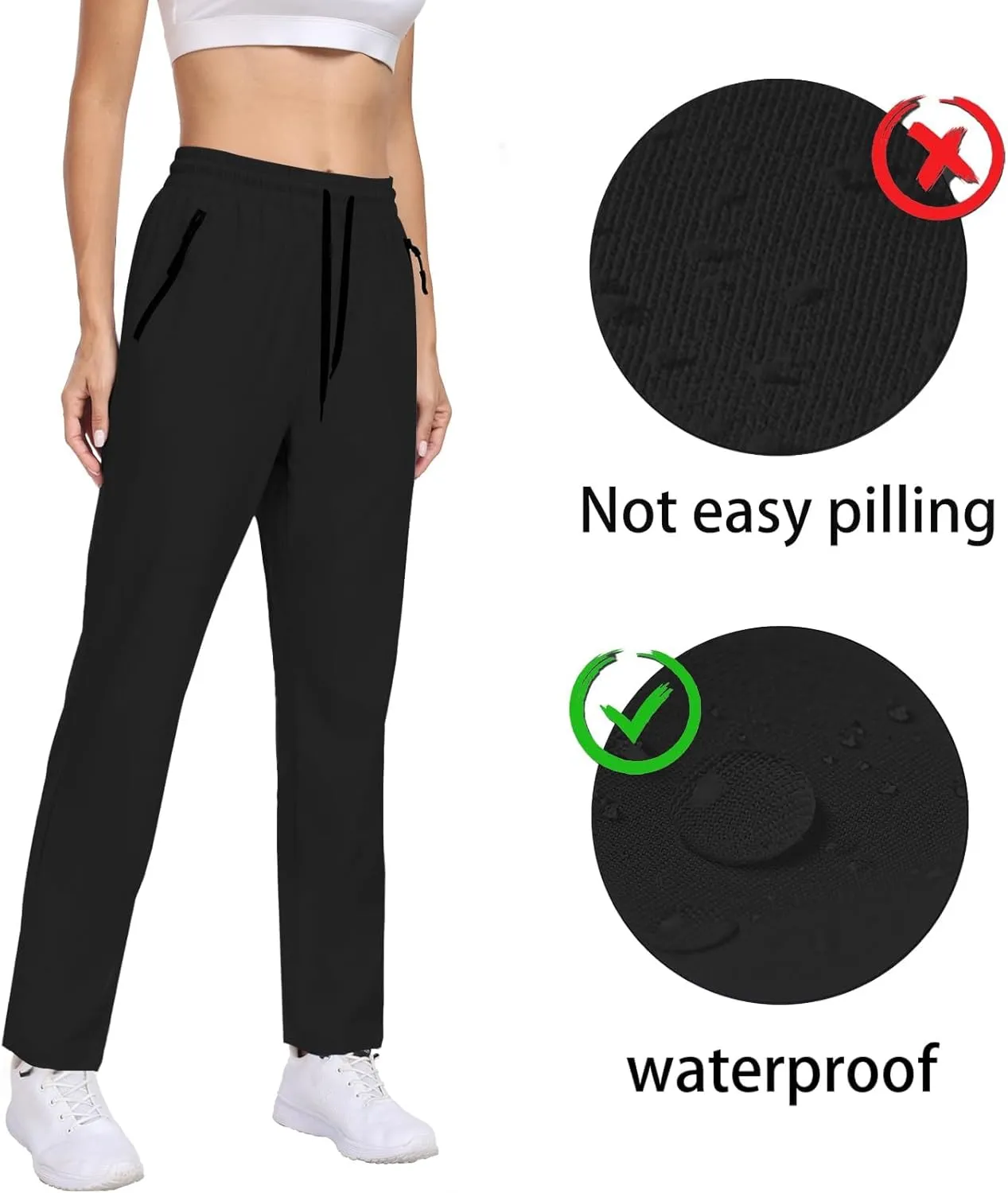 Womens Hiking Pants Waterproof Quick Dry Elastic Waist Drawstring Sweatpants UPF 50  Lightweight Travel Casual
