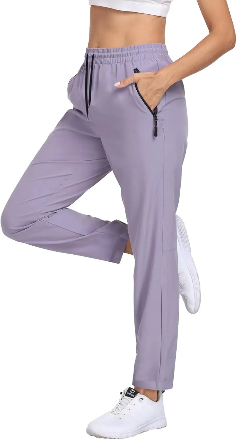 Womens Hiking Pants Waterproof Quick Dry Elastic Waist Drawstring Sweatpants UPF 50  Lightweight Travel Casual