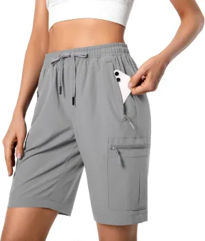Women's Lightweight Hiking Cargo Shorts Quick Dry Athletic Shorts for Camping Travel Golf with Zipper Pockets Water Resistant