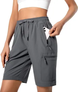 Women's Lightweight Hiking Cargo Shorts Quick Dry Athletic Shorts for Camping Travel Golf with Zipper Pockets Water Resistant