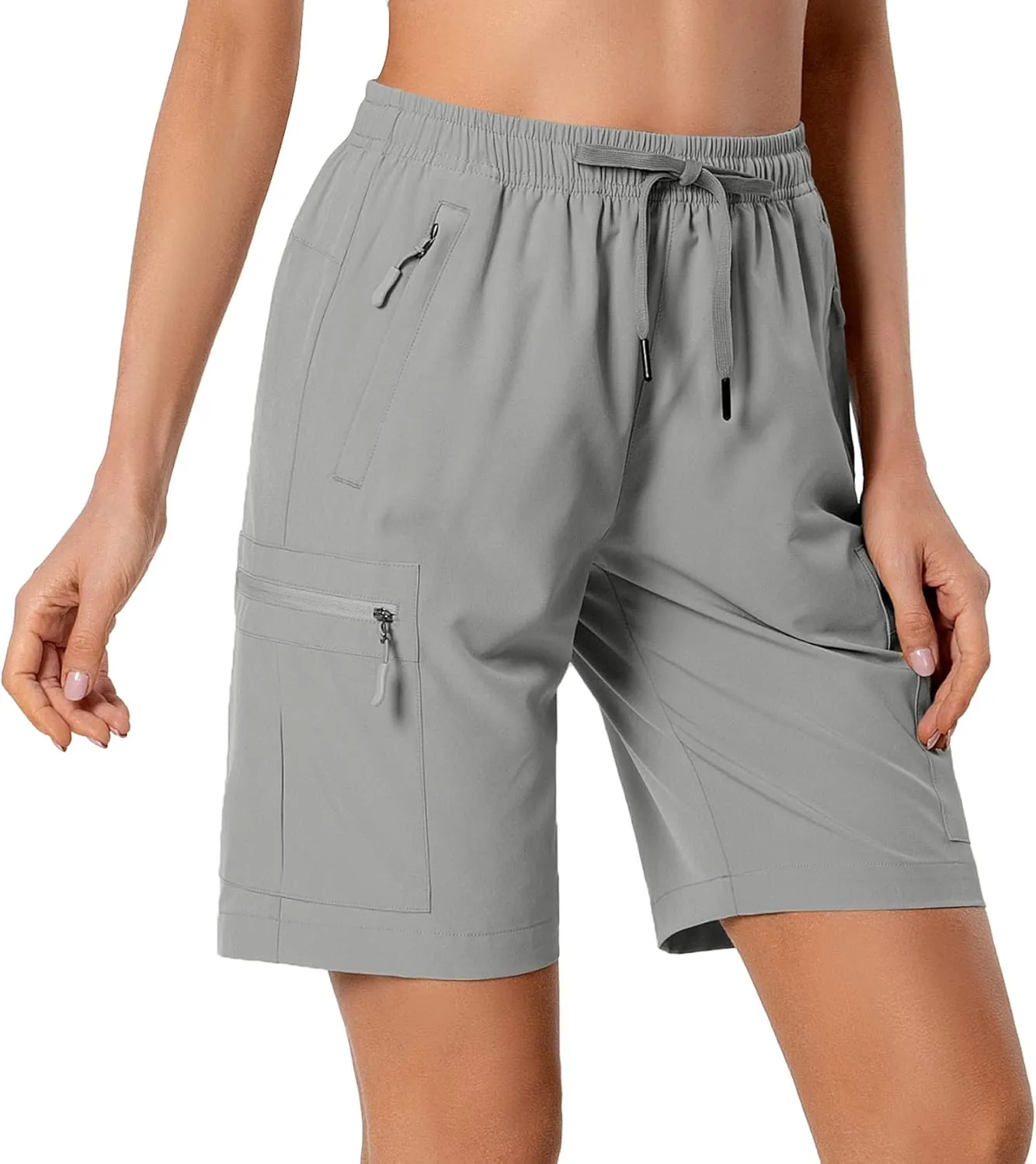 Women's Lightweight Hiking Cargo Shorts Quick Dry Athletic Shorts for Camping Travel Golf with Zipper Pockets Water Resistant
