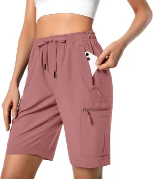 Women's Lightweight Hiking Cargo Shorts Quick Dry Athletic Shorts for Camping Travel Golf with Zipper Pockets Water Resistant