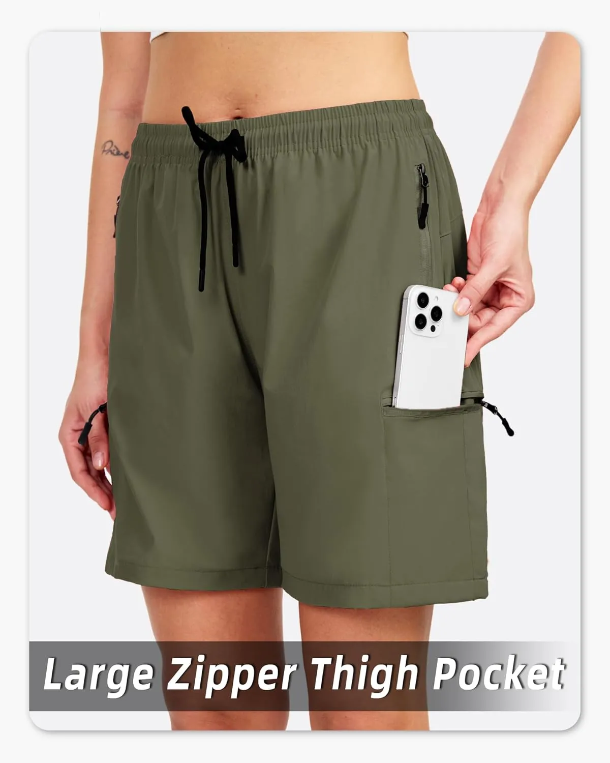 Women's Lightweight Hiking Cargo Shorts Quick Dry Athletic Shorts for Camping Travel Golf with Zipper Pockets