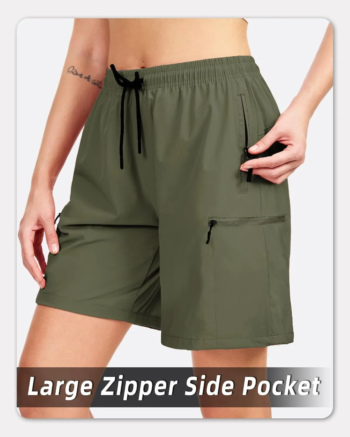 Women's Lightweight Hiking Cargo Shorts Quick Dry Athletic Shorts for Camping Travel Golf with Zipper Pockets