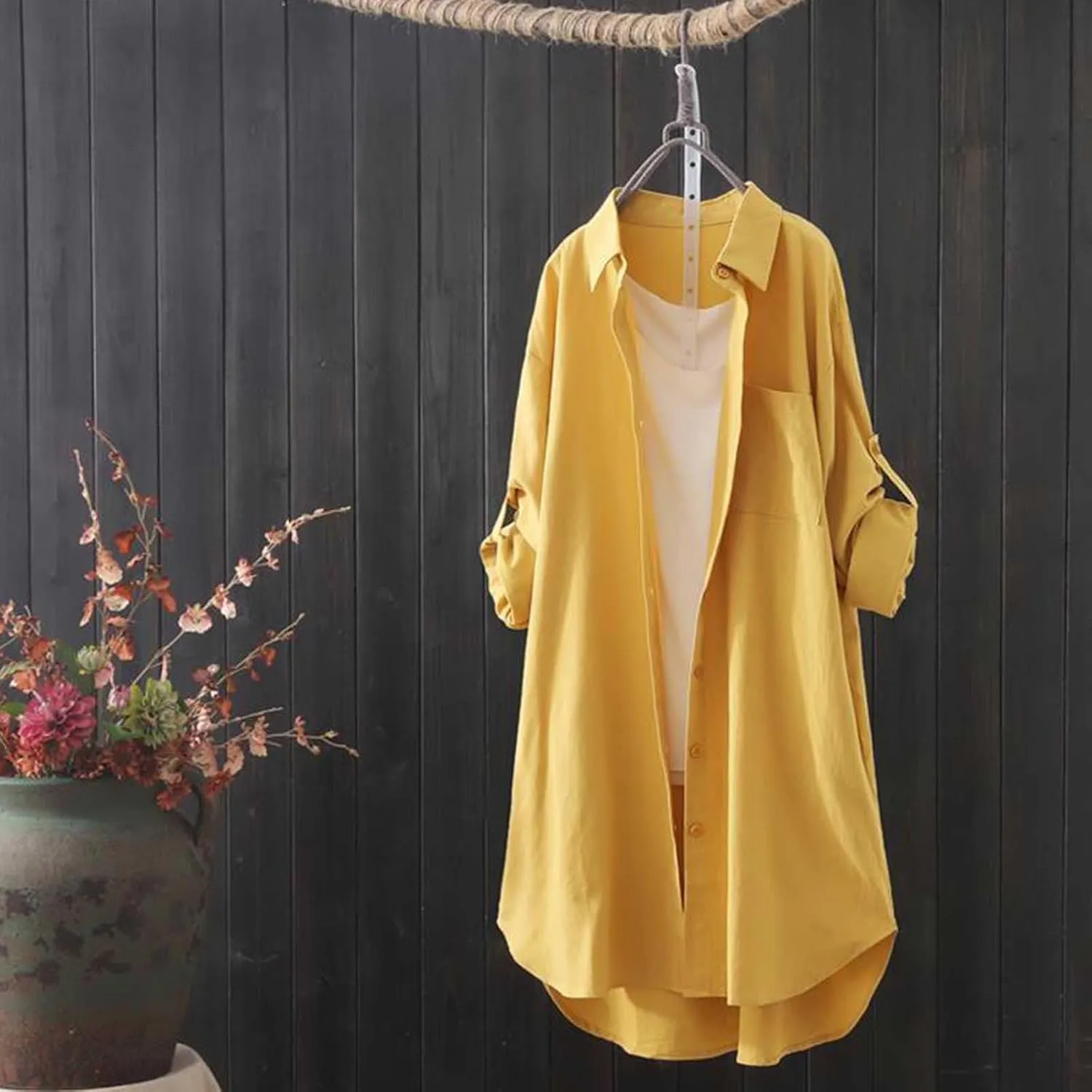 Womens Plaid Tops Roll Up Button Up Blouse for Women Long Sleeve Collared Kimonos for Women with Pocket &