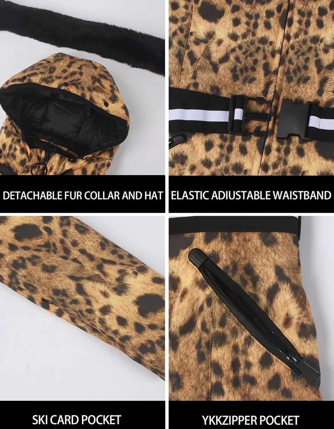 Women's Ski Jacket Snowboard Warm Winter Short Slim Snow Coat Jacket Mountain Windproof Waterproof Insulated Hooded