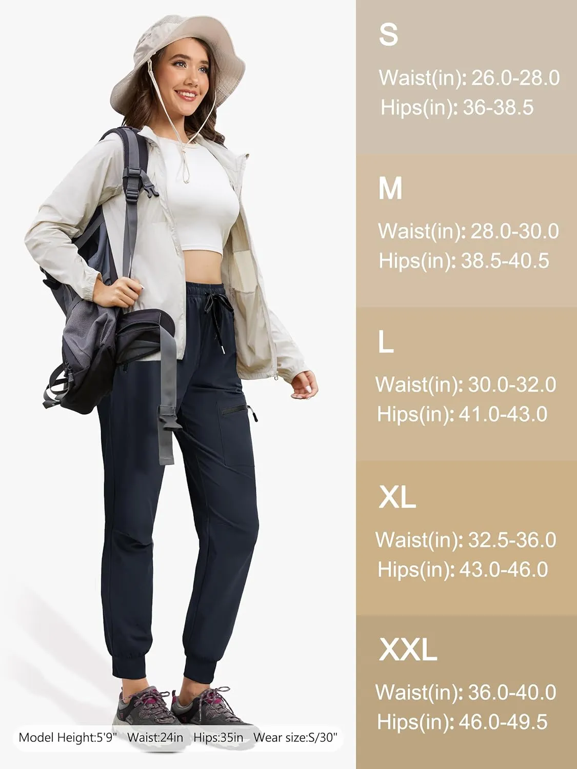 Womens Tall Hiking Pants 30/32/34 Inseam Lightweight Joggers Quick Dry 4 Pockets Travel Athletic Cargo UPF50 