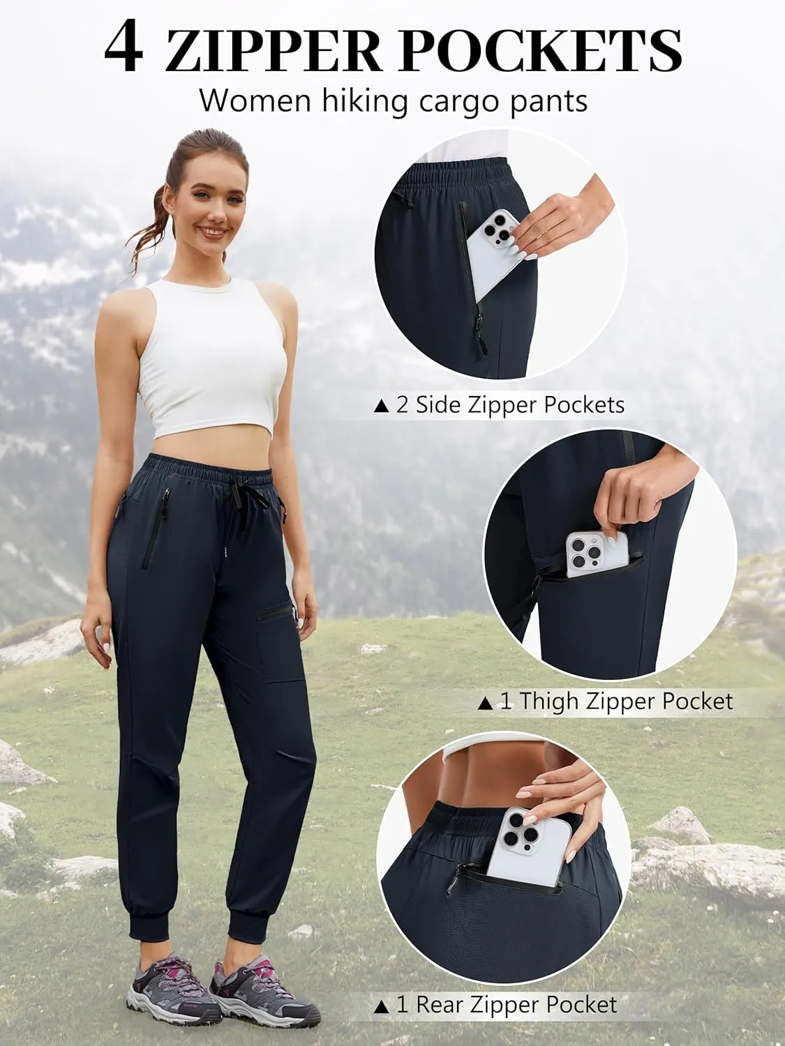 Womens Tall Hiking Pants 30/32/34 Inseam Lightweight Joggers Quick Dry 4 Pockets Travel Athletic Cargo UPF50 