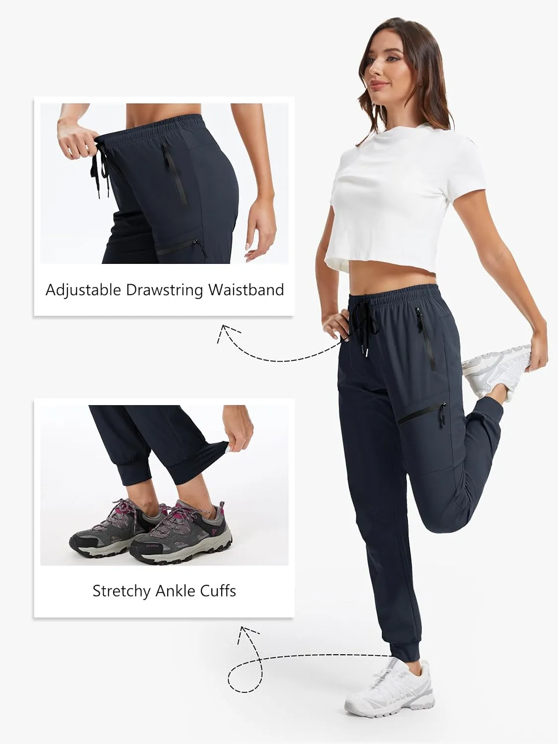 Womens Tall Hiking Pants 30/32/34 Inseam Lightweight Joggers Quick Dry 4 Pockets Travel Athletic Cargo UPF50 