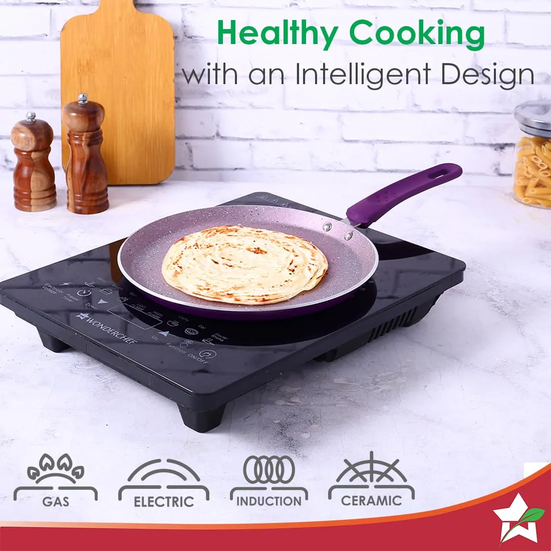 Wonderchef Royal Velvet Plus Induction Base Aluminium Nonstick Cookware 4-Piece Set | Frying Pan, Wok, Dosa, Tawa | Purple