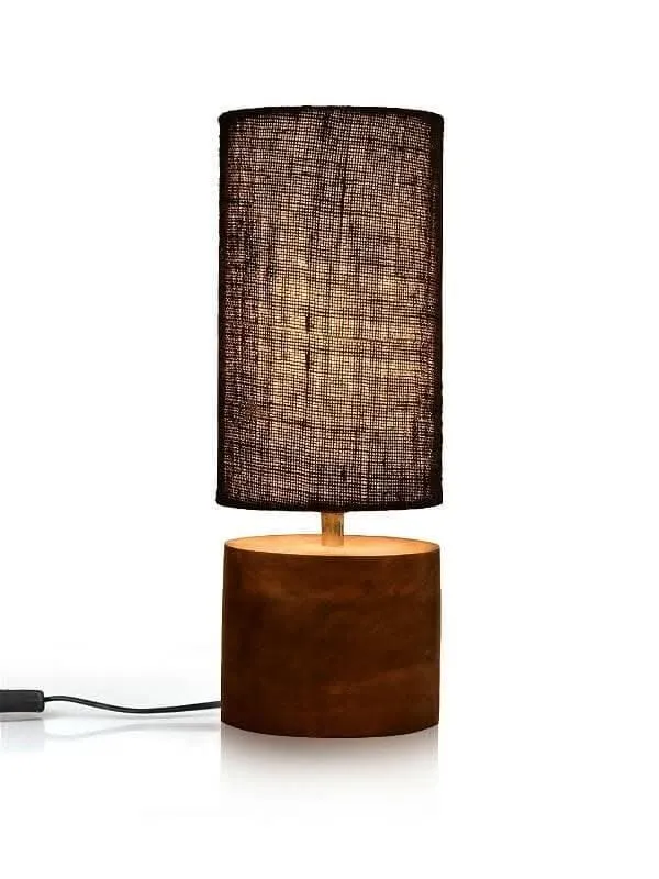 Wooden Log Table Lamp With Black Jute Shade