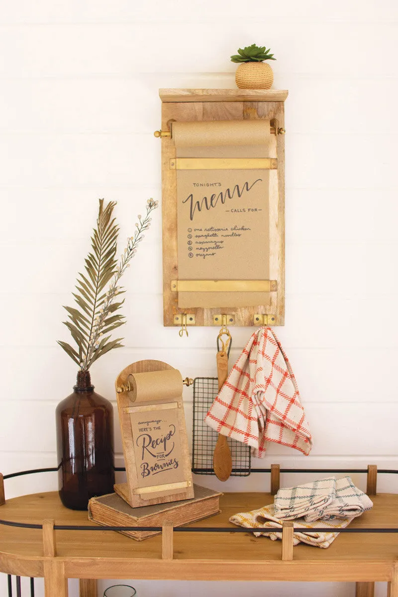 Wooden Wall Note Roll with Coat Hooks