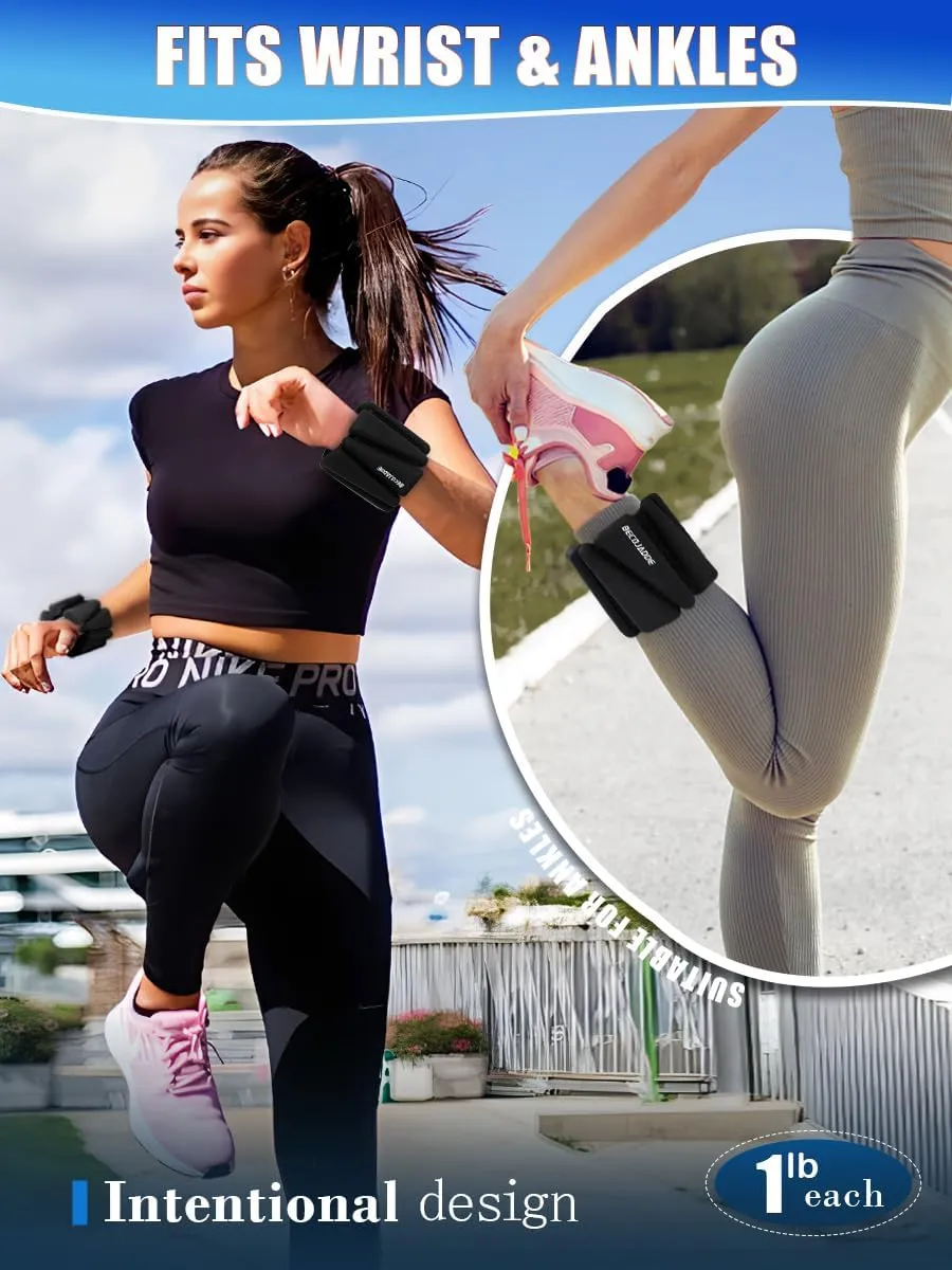 Wrist Ankle Weights Set of 2(1 lb/2 lb Each) Adjustable Weights Training Intensity for Strength Training Walking Running Yoga Pilates Jogging for Women Men