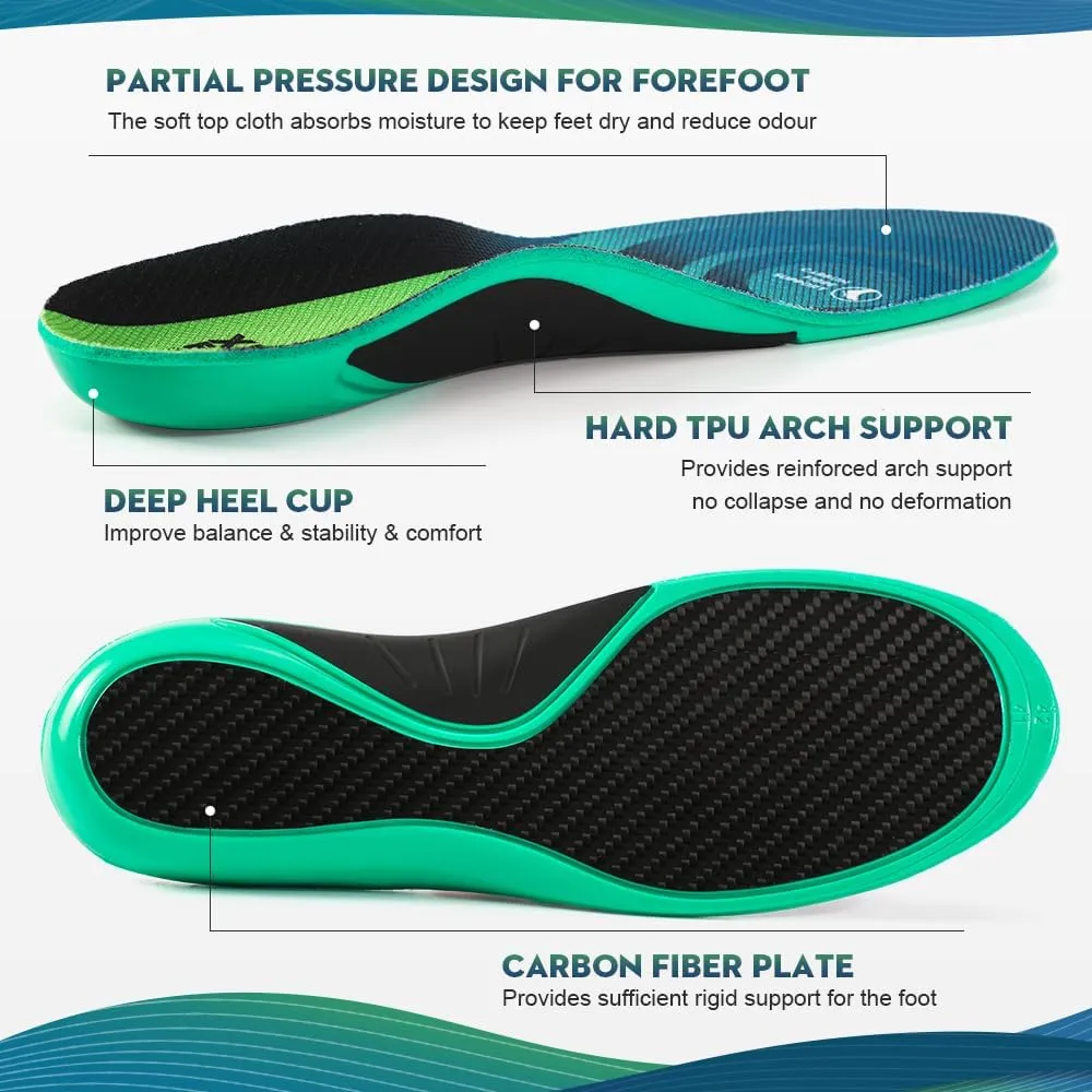 XINIFOOT Carbon Fiber Insole Performance Insoles Shock Absorbing Sport Shoe Insoles for Running, Basketball, Athletics Arch Support Insoles Inserts for Hiking Boots or Shoes