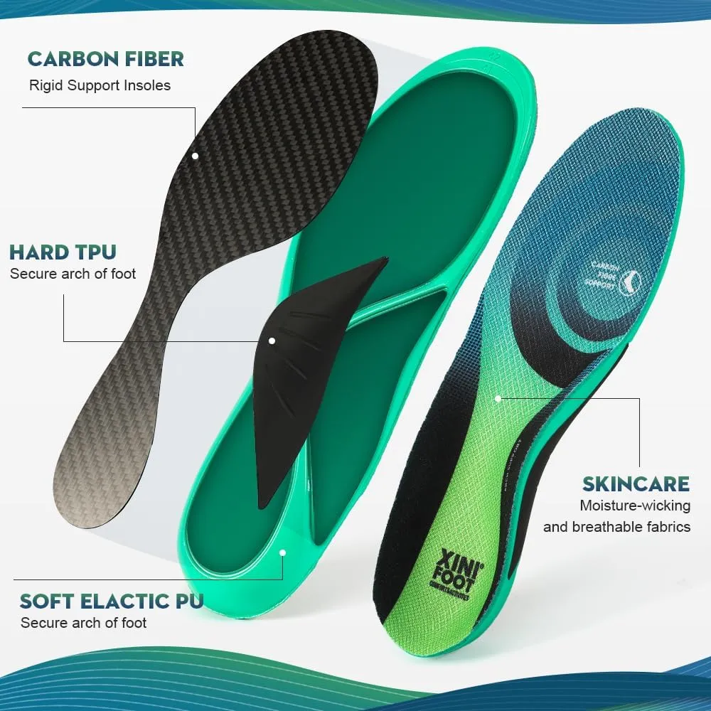 XINIFOOT Carbon Fiber Insole Performance Insoles Shock Absorbing Sport Shoe Insoles for Running, Basketball, Athletics Arch Support Insoles Inserts for Hiking Boots or Shoes