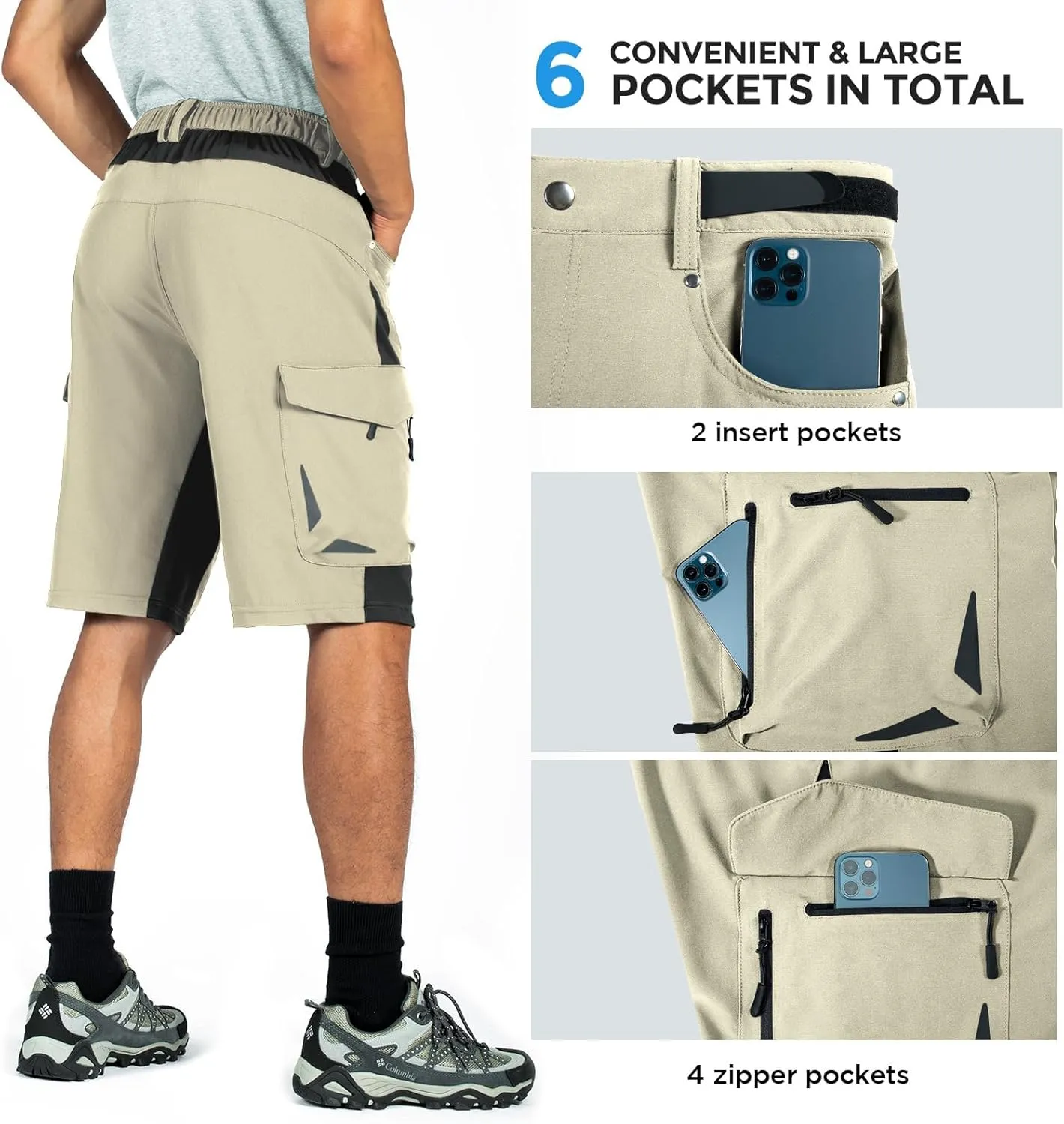 XKTTAC Men's Outdoor Quick Dry Lightweight Stretchy Shorts for Hiking, Tactical, Camping, Travel with 6 Pockets