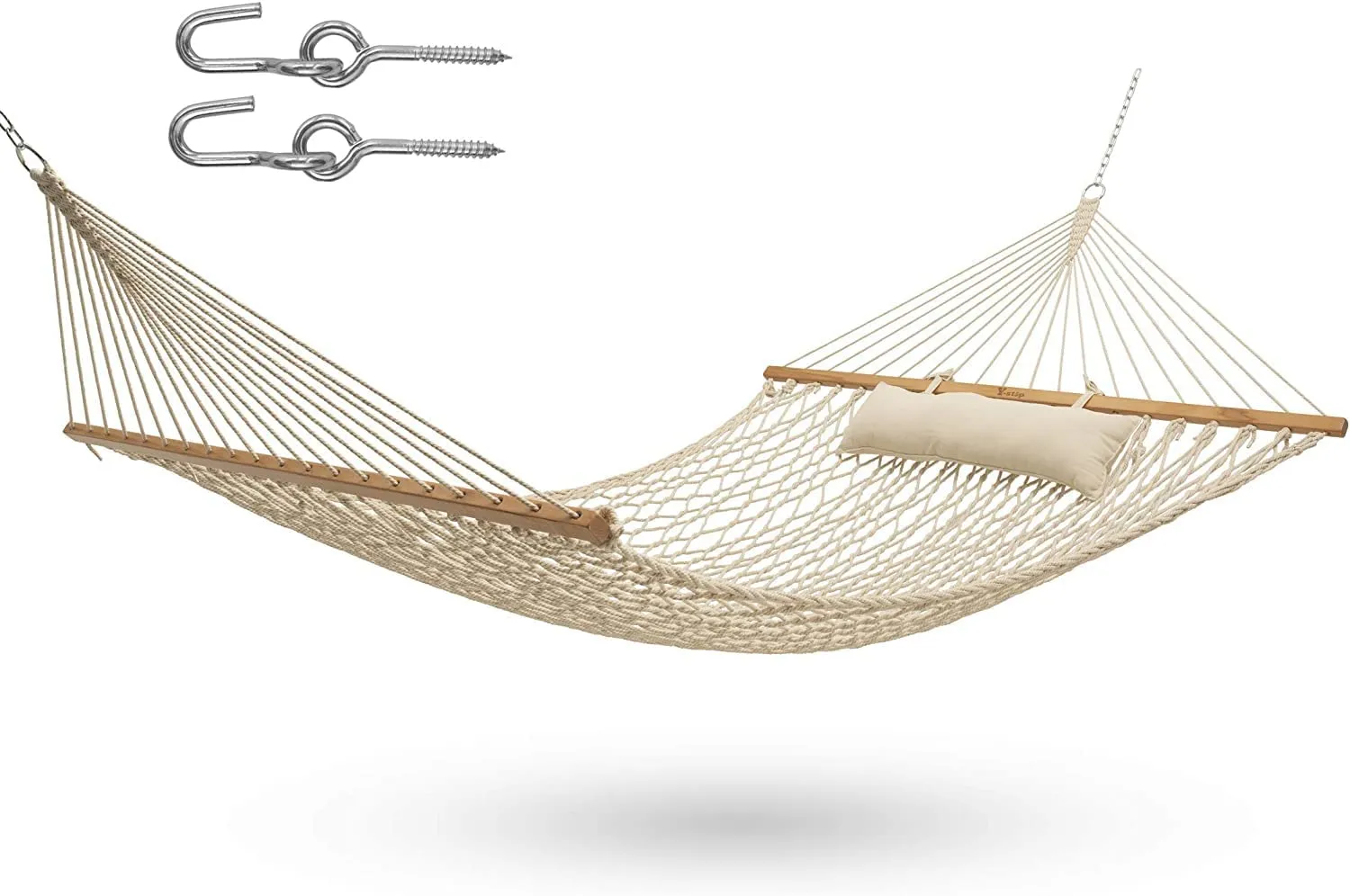 Y- STOP 13 FT Double Hammock with Pillow, Traditional Rope Hammock with Free Chains and Hooks for Outdoor, Indoor, Patio Yard, Double Solid Wood for Two Person, Outdoor Hammocks, Max 440 Lbs