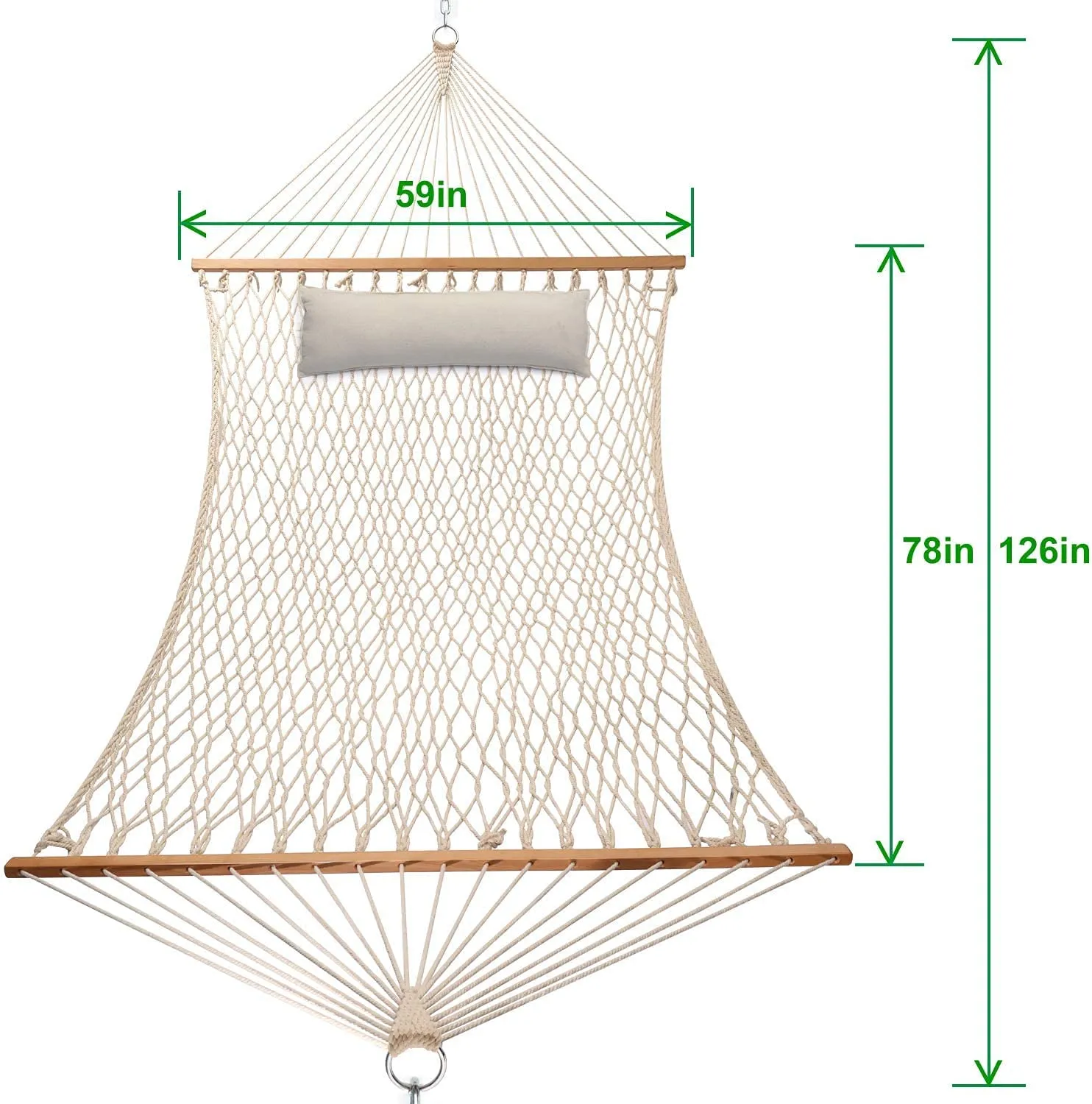 Y- STOP 13 FT Double Hammock with Pillow, Traditional Rope Hammock with Free Chains and Hooks for Outdoor, Indoor, Patio Yard, Double Solid Wood for Two Person, Outdoor Hammocks, Max 440 Lbs
