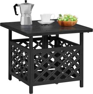Yaheetech Outdoor Side Table with Umbrella Hole, Outdoor Table Base Metal Patio Side Table Coffee Table End Table for Garden, Pool, Deck