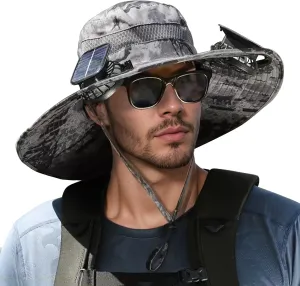 Yostyle Wide Brim Solar Fan Outdoor Fishing Hat for Men Women, Fishing Hat with USB & Solar Powered Fan Hat