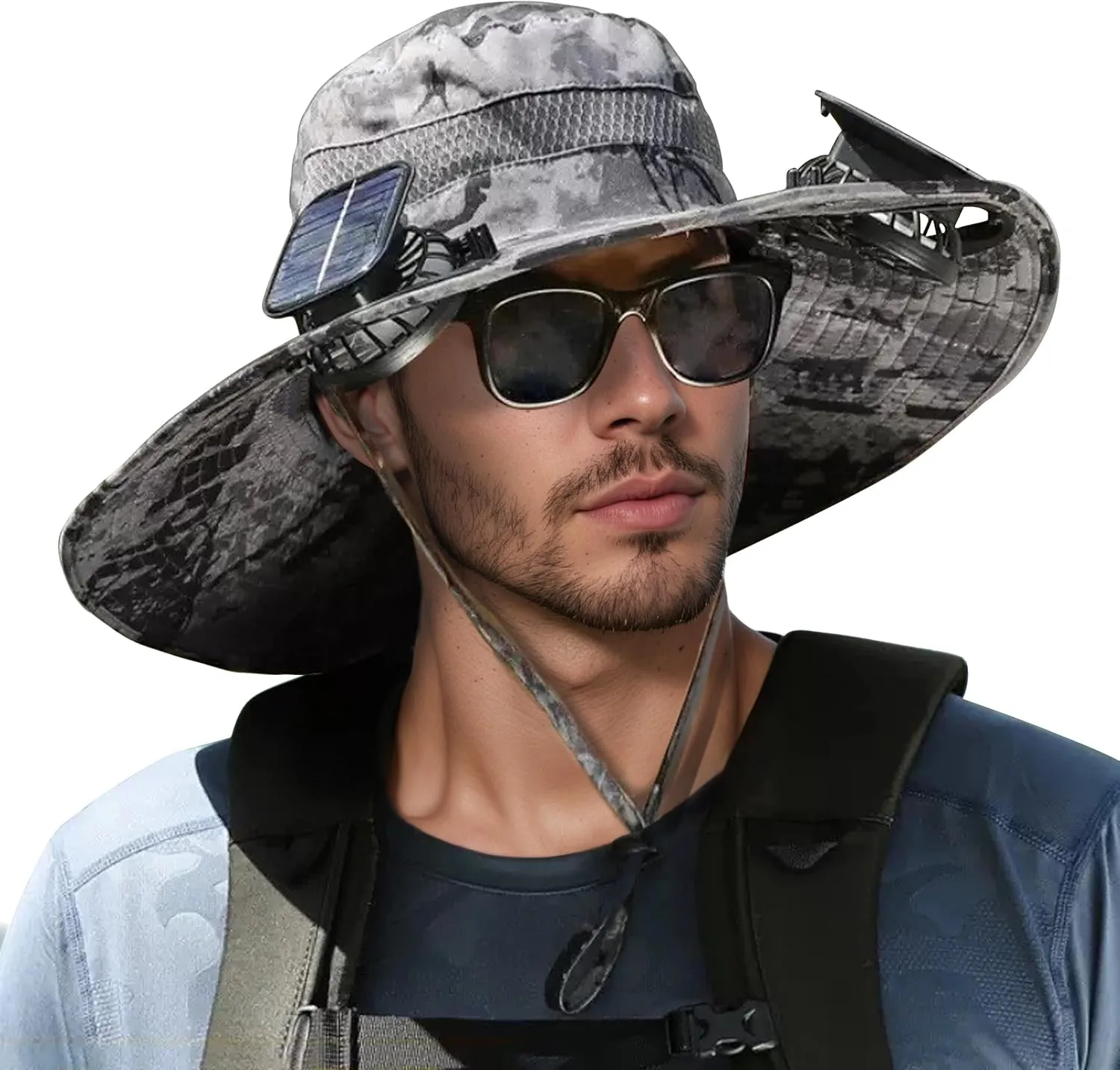 Yostyle Wide Brim Solar Fan Outdoor Fishing Hat for Men Women, Fishing Hat with USB & Solar Powered Fan Hat