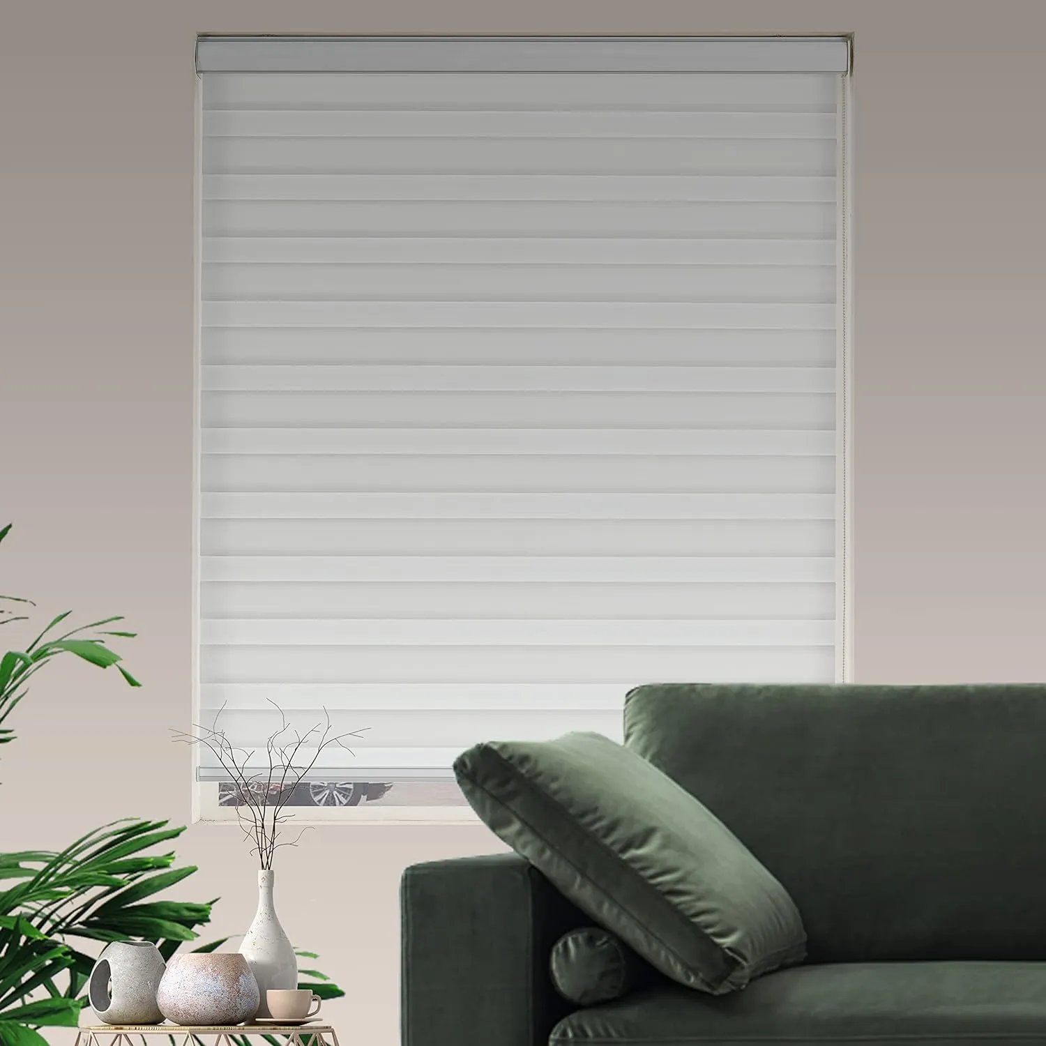 Zebra Roller Shades, Dual Layer Roll Up Blind for Living Room, Semi Sheer Shades Window Privacy Light Control for Day and Night, (Maximum Height 72inch, White Color, Width 36 inch)