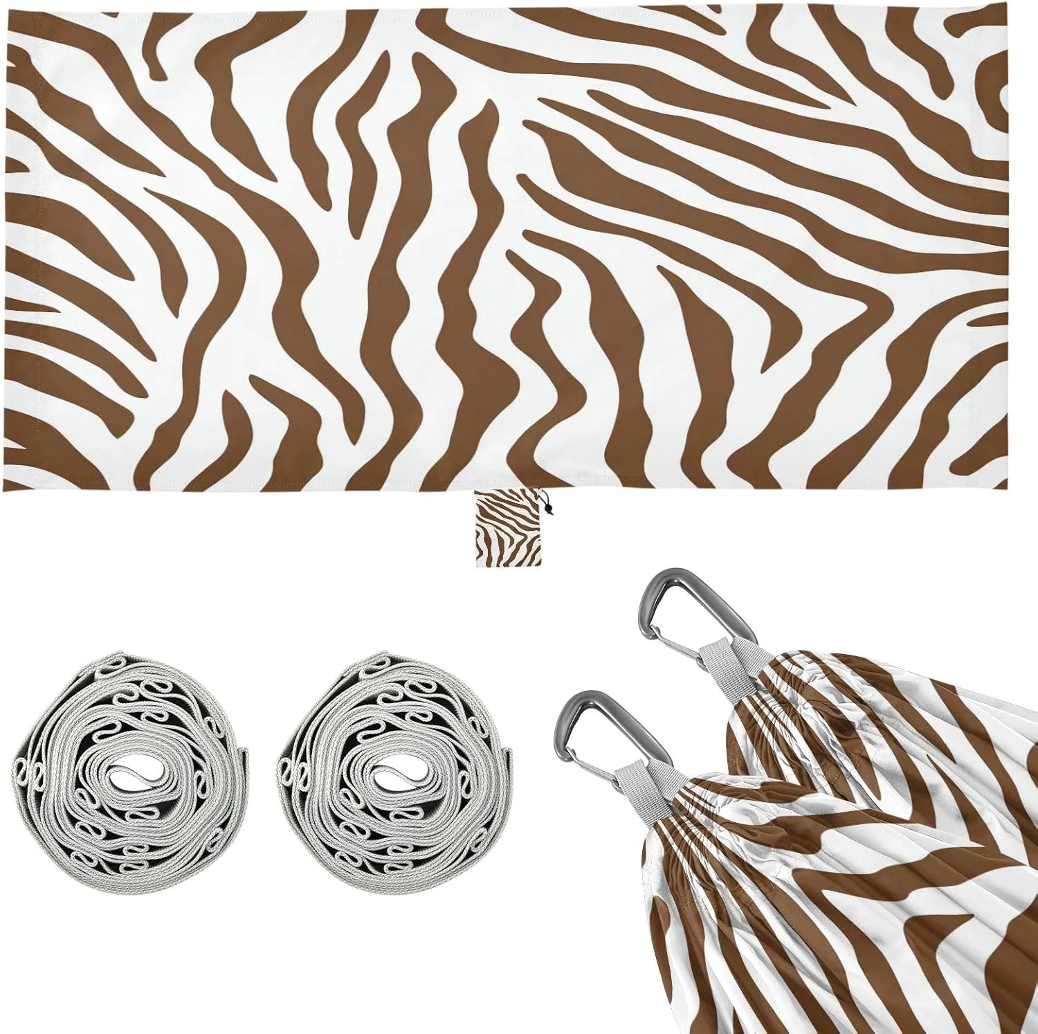 Zebra Texture Camping Hammock, Single Portable Hammocks with Tree Straps & Attached Carry Bag, 330Lbs Capacity Perfect for Outside Indoor Hiking Beach Backpack Travel