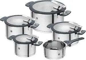 ZWILLING Simplify 9 Piece Premium Stainless Steel Kitchen Cookware Set- Grey Pots Set, Induction Compatible, Stainless Steel Kitchen Pots Set, Oven and Dishwasher Safe